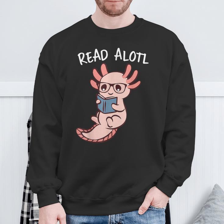 Axolotl Reading a Book Read Alotl Books Axolotl Book Sweatshirt Gifts for Old Men