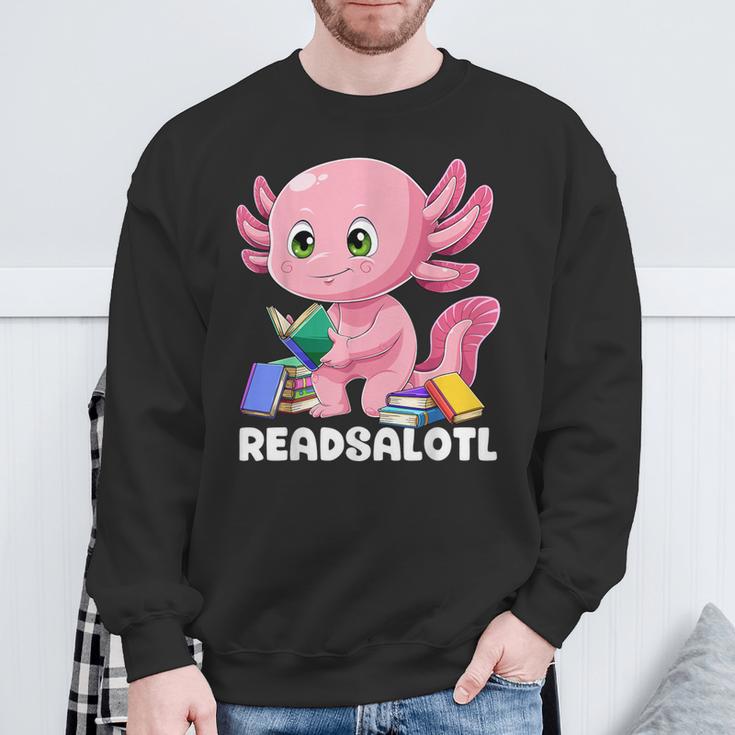 Axolotl Reading Book Readsalotl Kawaii Axolotl Book Bookworm Sweatshirt Gifts for Old Men