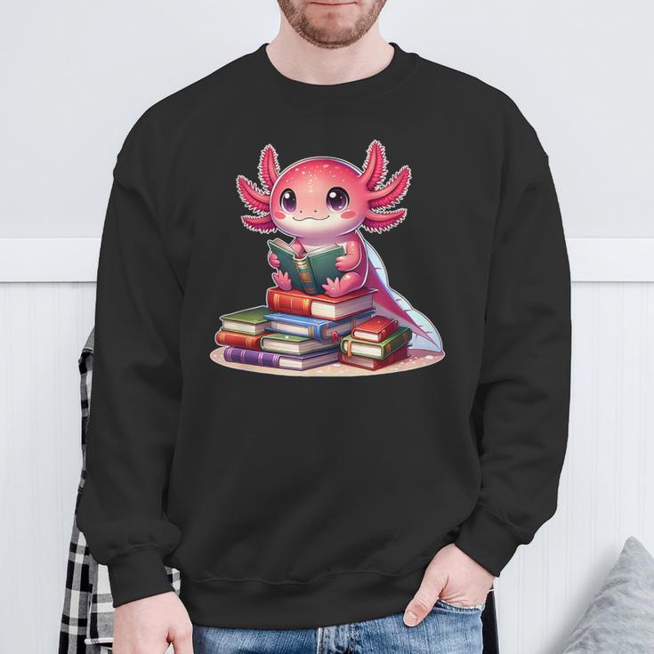 Axolotl Reading Bookworm Book Lovers Sweatshirt Gifts for Old Men