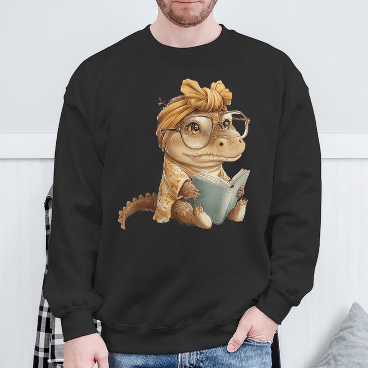 Baby Crocodile Small Book Reading Reptile Graphic Portrait Sweatshirt Gifts for Old Men Baby Crocodile Small Book Reading Reptile Graphic Portrait Sweatshirt Gifts for Old Men
