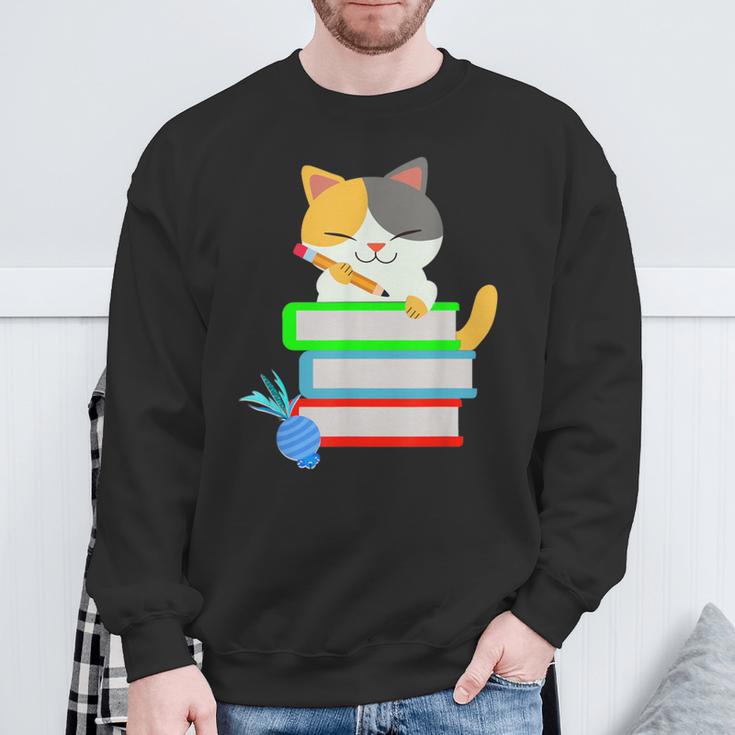 Back To School Kawaii Cat School Books Homework For Men Women Kids Sweatshirt Gifts for Old Men