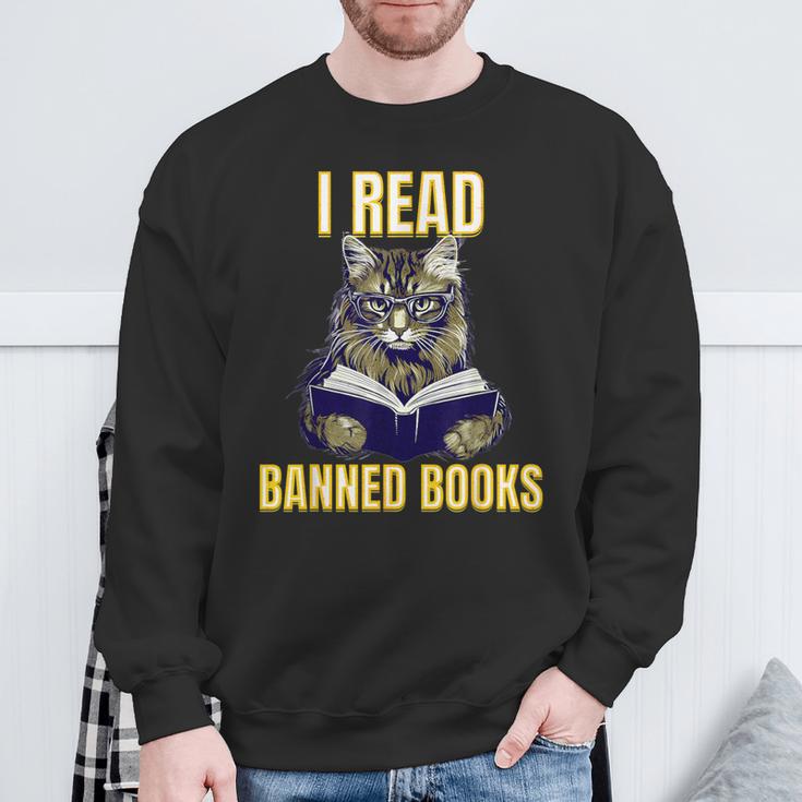 Banned Books Cat Reader Anti-Censorship Sweatshirt Gifts for Old Men Banned Books Cat Reader Anti-Censorship Sweatshirt Gifts for Old Men