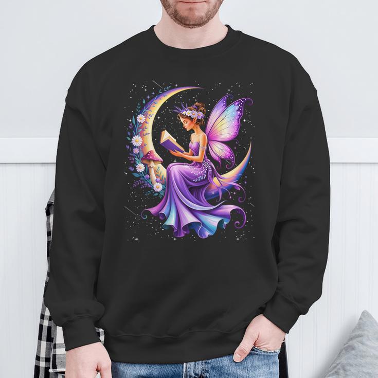 Beautiful Book Fairy Reading Crescent Moon Gothic Bookish Sweatshirt Gifts for Old Men
