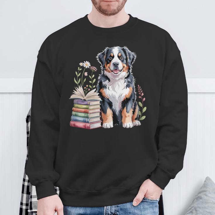 Bernese Mountain Dog Berner Bookworm Flowers Book Reading Sweatshirt Gifts for Old Men