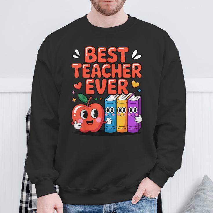 Best Teacher Ever Cute Apple Books School Classroom Vibes Sweatshirt Gifts for Old Men