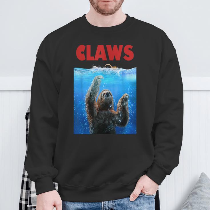 Beware Of Claws 面白いナマケモノ シャーク 映画 パロディ スウェットシャツ 高齢者への贈り物