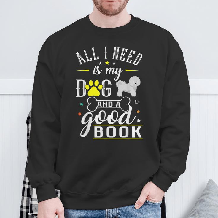 Bichon Frise Dog Saying Drawing Books Reading Sweatshirt Gifts for Old Men
