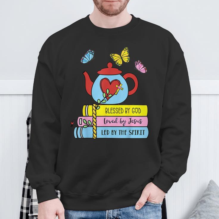 Blessed By God Loved By Jesus Book Lovers Sweatshirt Gifts for Old Men