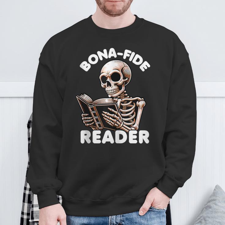Bonafide Reader Cute Skeleton Reading a Book Lover Bookish Sweatshirt Gifts for Old Men