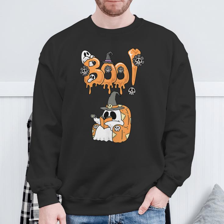 Boo Kids Book Lover Ghost Halloween Librarian Sweatshirt Gifts for Old Men