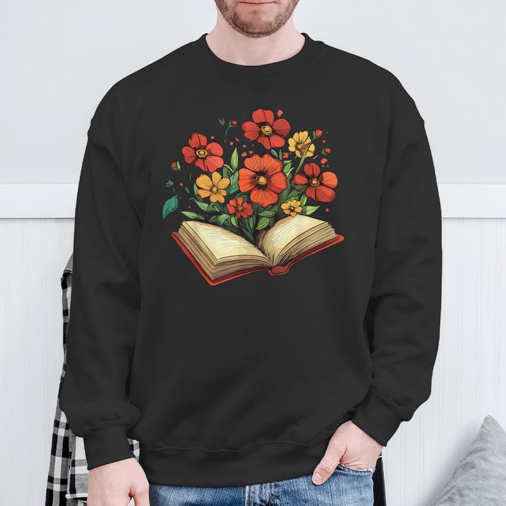 Book With Blooming Flowers Reading Nature Garden Sweatshirt Gifts for Old Men