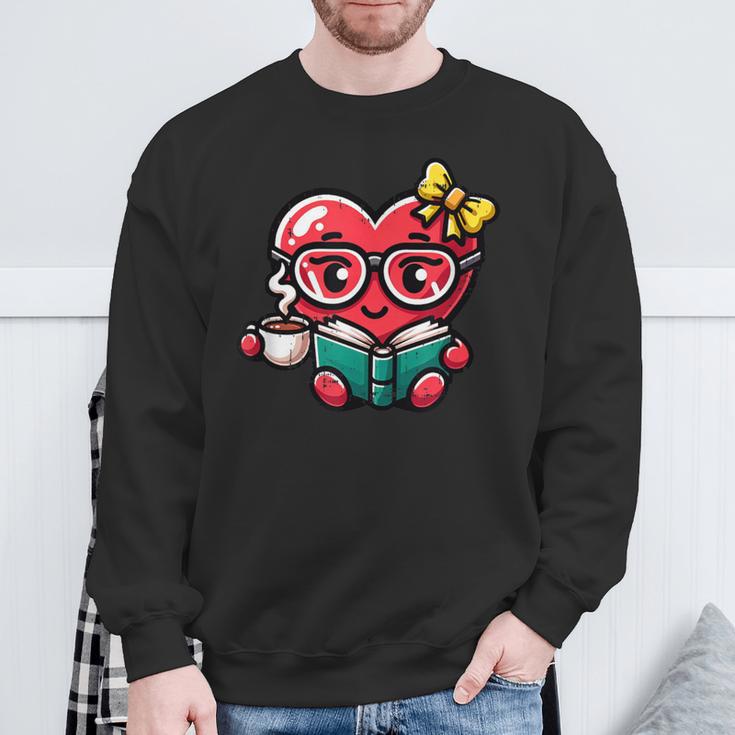 Book Coffee Valentines Cute Heart Lover Women Girl Sweatshirt Gifts for Old Men