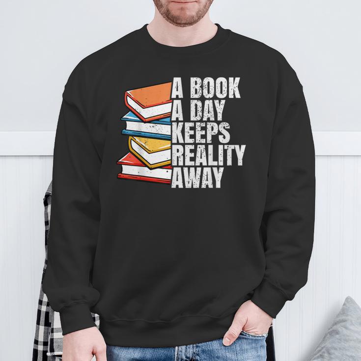 A Book A Day Keeps Reality Away Bookworm Sweatshirt Gifts for Old Men