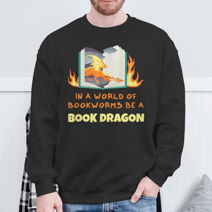 Book Dragon Librarian Book Lovers Sweatshirt Gifts for Old Men