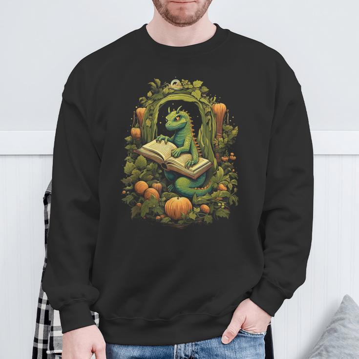 Book Dragon Reading Books Bookworm Fantasy Sweatshirt Gifts for Old Men