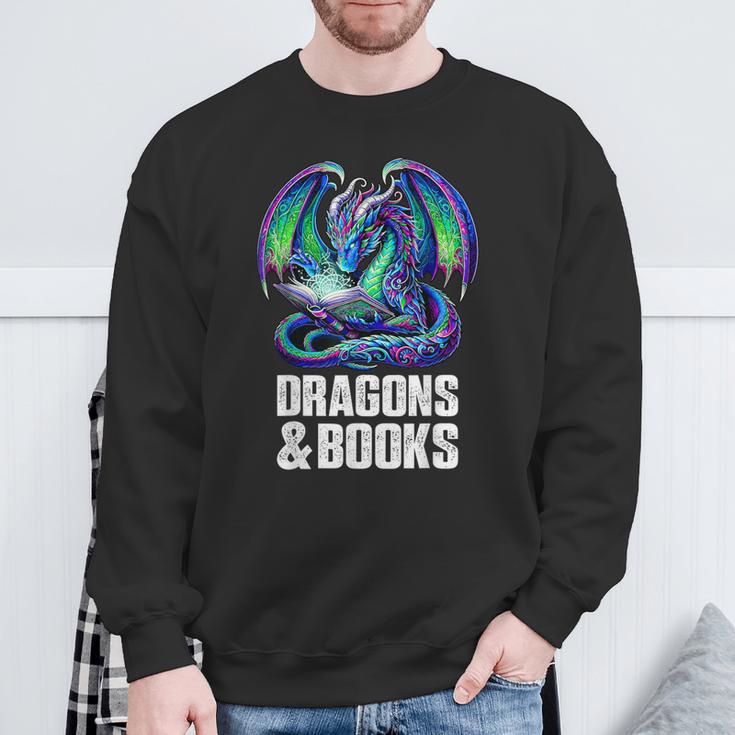 Book Dragons And Books Reading Lover Sweatshirt Gifts for Old Men
