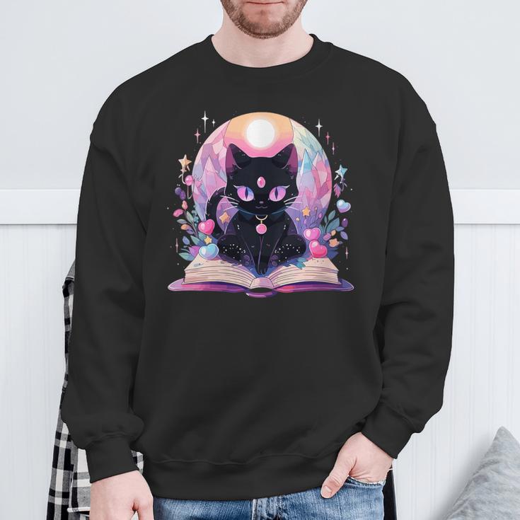 Book Lover Crystal Witchy Cute Cat Kawaii Pastel Goth Sweatshirt Gifts for Old Men