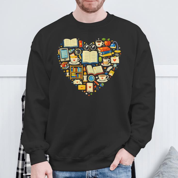 Book Lover Heart Reading Stack Bookworm Sweatshirt Gifts for Old Men