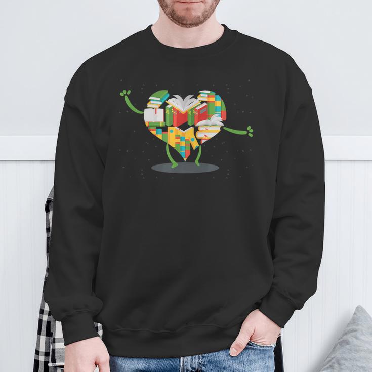Book Lover Heart Shape Reading Club Librarian Bookworm Sweatshirt Gifts for Old Men