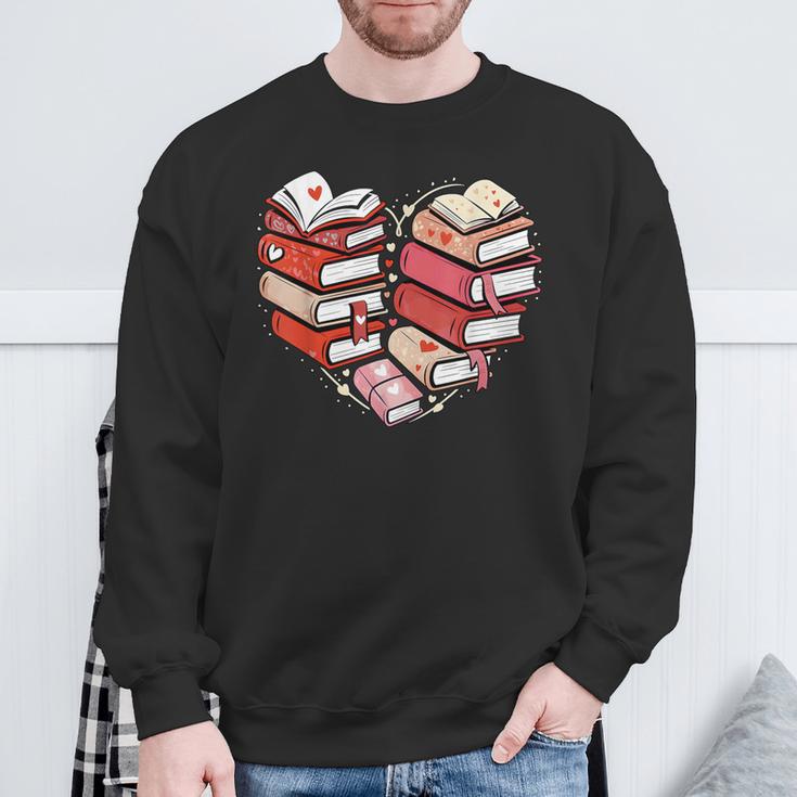 Book Lover Heart Shape Reading Librarian Valentine Men Women Sweatshirt Gifts for Old Men