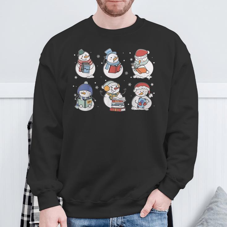 Book Lover Teacher Snowman Reading Books Christmas Winter Sweatshirt Gifts for Old Men