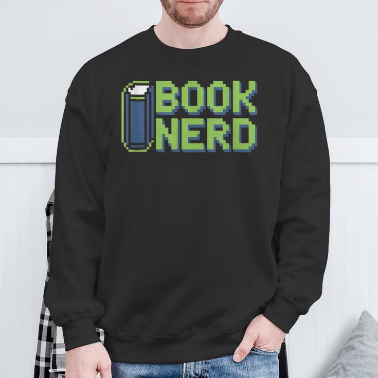 Book Nerd Pixel Retro Reading Bibliophile Gamer Sweatshirt Gifts for Old Men