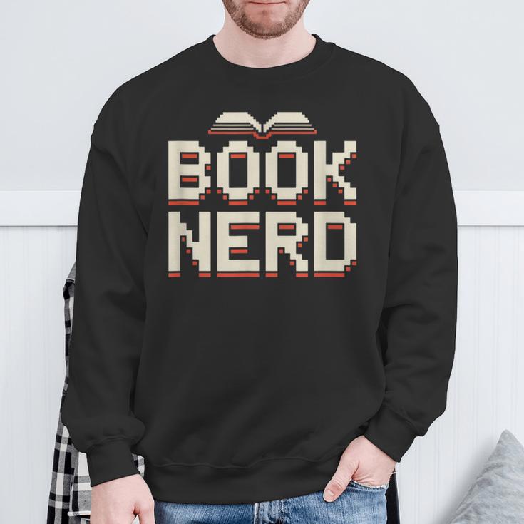 Book Nerd Retro Pixel Reading Librarian Aesthetic Sweatshirt Gifts for Old Men