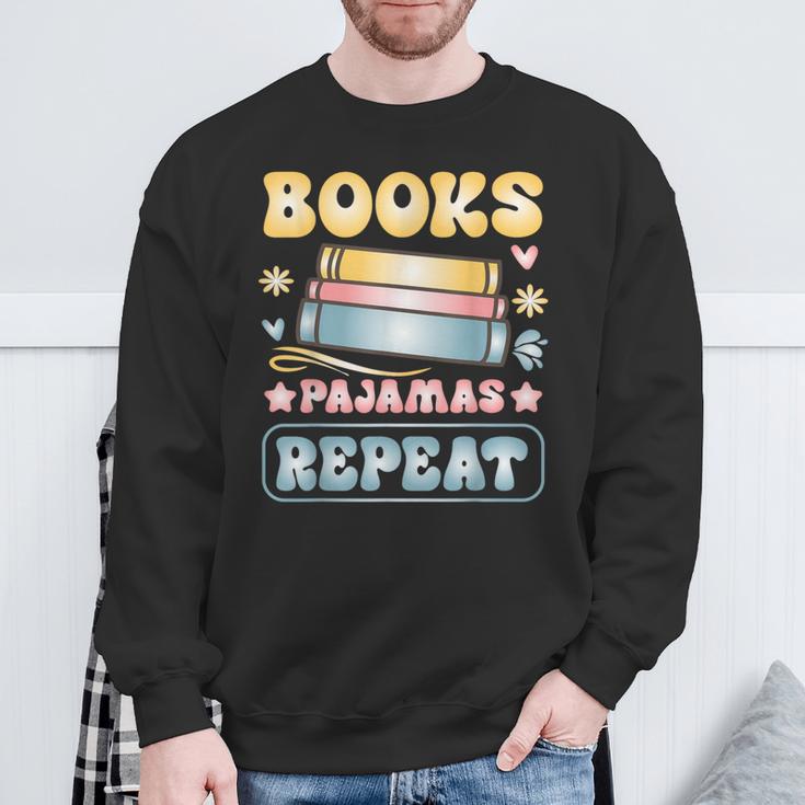 Book And Pajama Books Pajamas Repeat Librarian Sweatshirt Gifts for Old Men