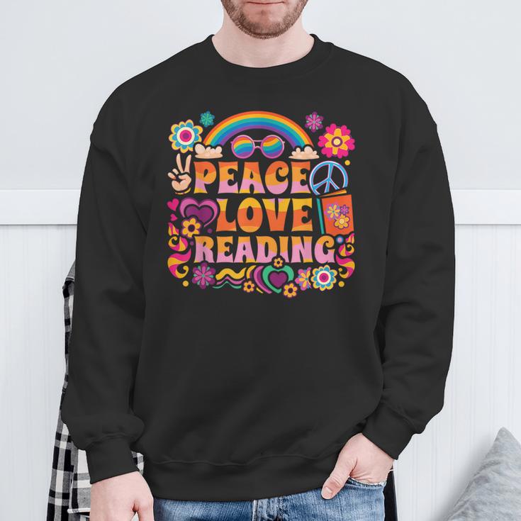 Book Peace Bookworm Hippie Rainbow Peace Sign Sweatshirt Gifts for Old Men
