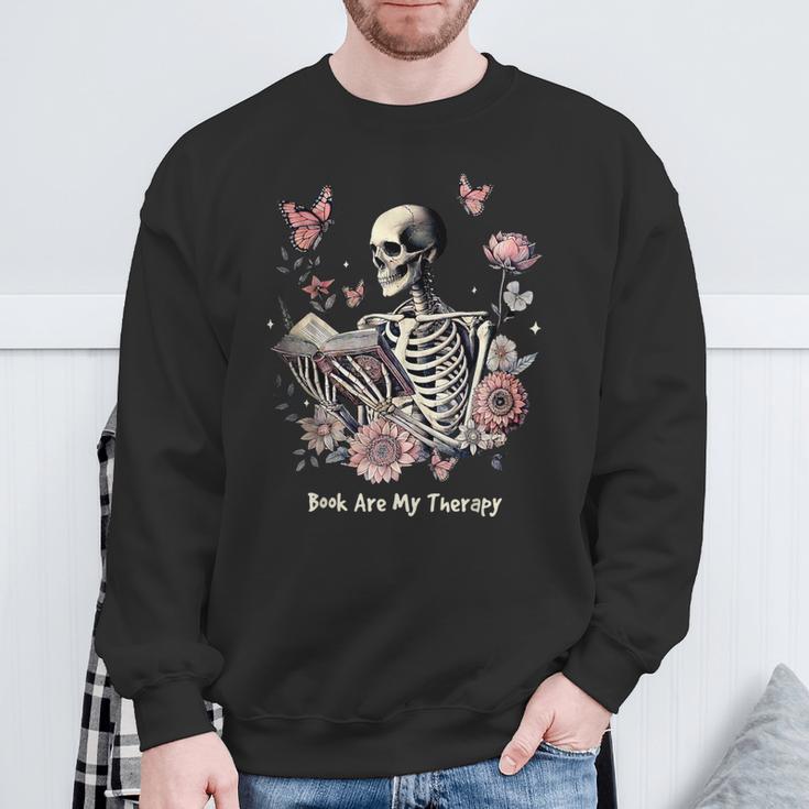 Book Are My Therapy Skeleton Book Reading Floral Butterfly Sweatshirt Gifts for Old Men Book Are My Therapy Skeleton Book Reading Floral Butterfly Sweatshirt Gifts for Old Men