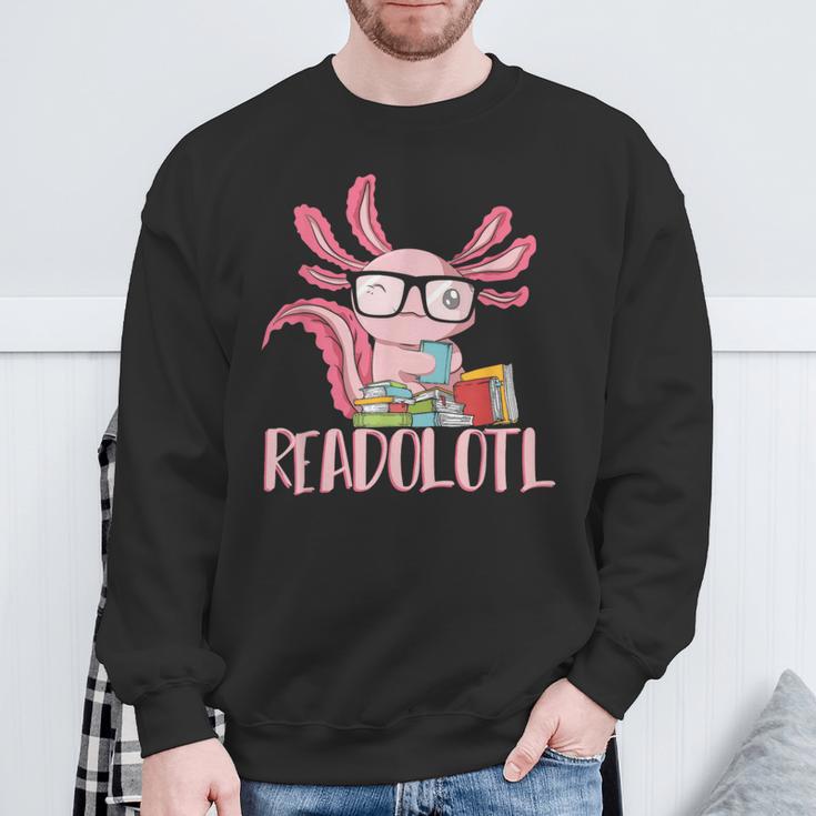 Book Reading Readolotl Amphibian Animal Bookworm Axolotl Sweatshirt Gifts for Old Men