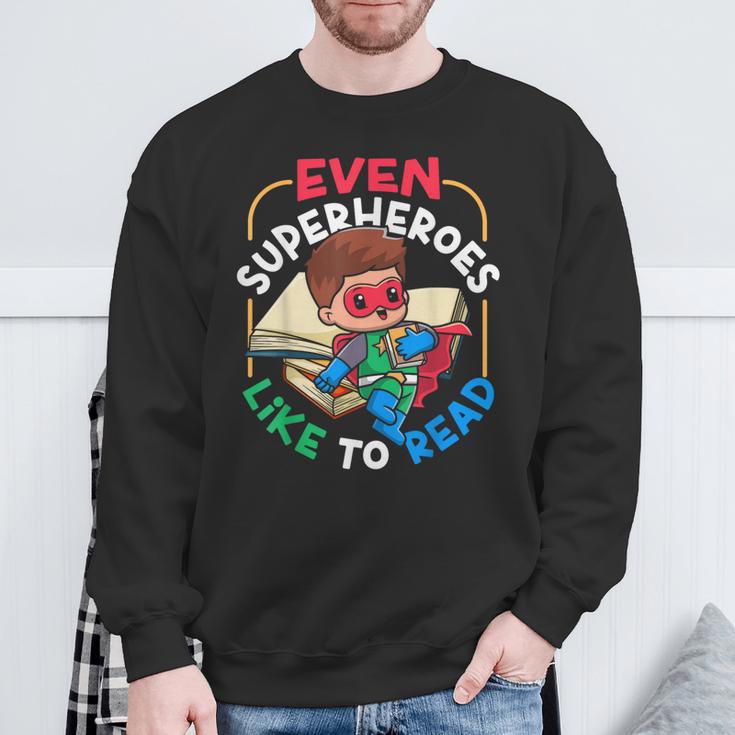 Book Reading Superheroes Like To Read Sweatshirt Gifts for Old Men
