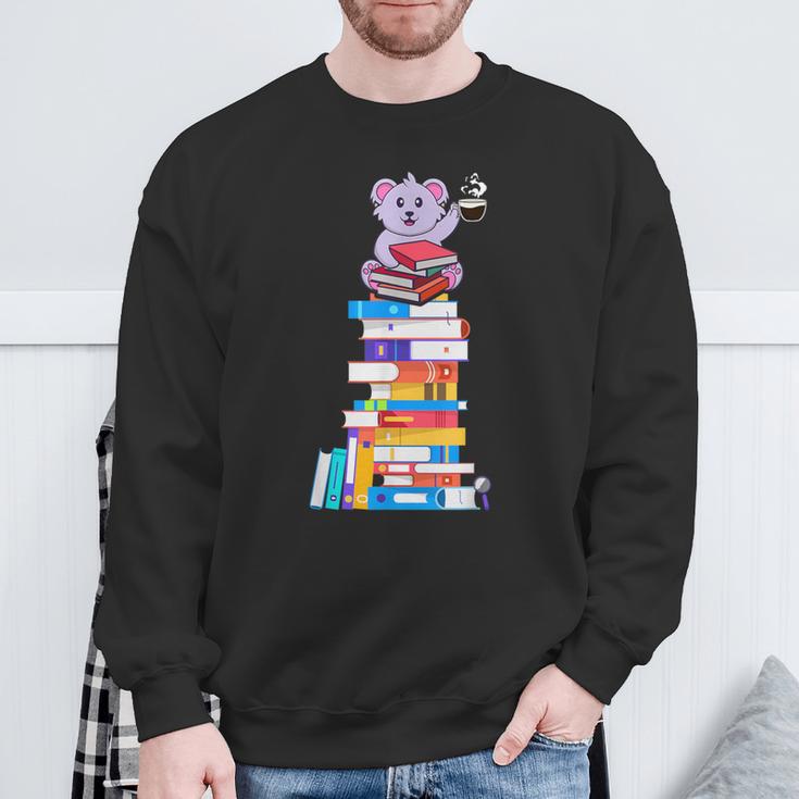 Book Reading Tea Coffee Kawaii Bookworm Koala Sweatshirt Gifts for Old Men