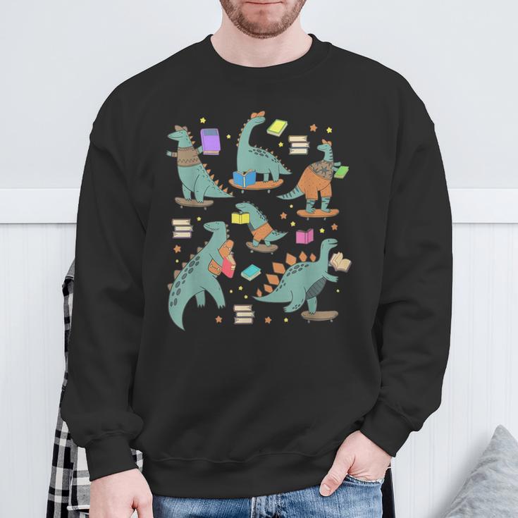 Bookish Dinosaur Animal Lover Book School Librarian Sweatshirt Gifts for Old Men