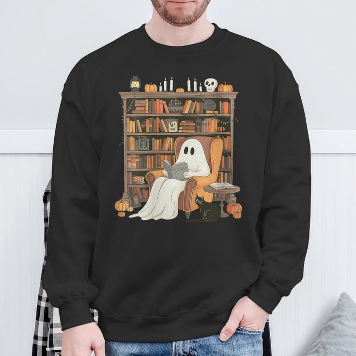 Bookish Ghost Haunted Library Cat Bookworm Book Lover Sweatshirt Gifts for Old Men