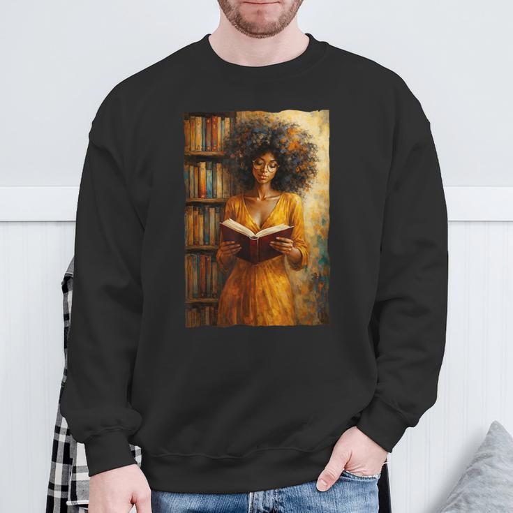 Bookish Melanin Afro Girl Reading Book Bookstore Woman Sweatshirt Gifts for Old Men