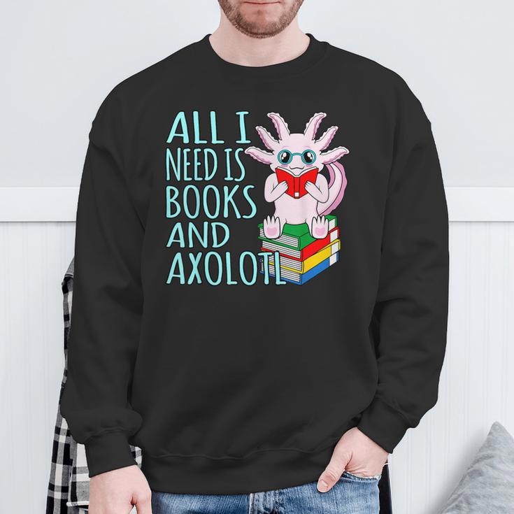 Books And Axolotl Kawaii Animal Axolotls Lover Owner Graphic Sweatshirt Gifts for Old Men