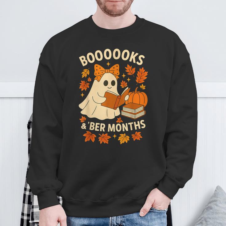 Books And BER Months Fall Librarian Reading Halloween Sweatshirt Gifts for Old Men