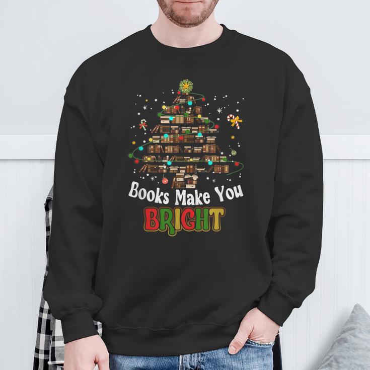 Books Make You Bright Books Christmas Tree Merry Xmas Sweatshirt Gifts for Old Men