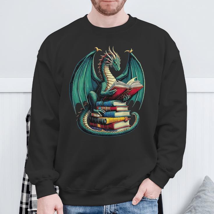 Books Dragon Reading Book Lover Sweatshirt Gifts for Old Men