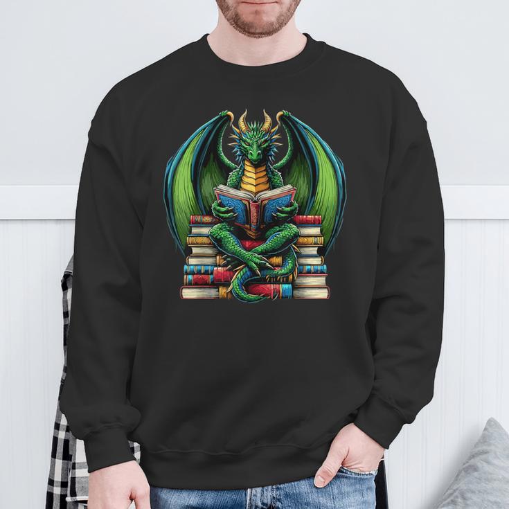 Books Dragon Reading Book Sweatshirt Gifts for Old Men