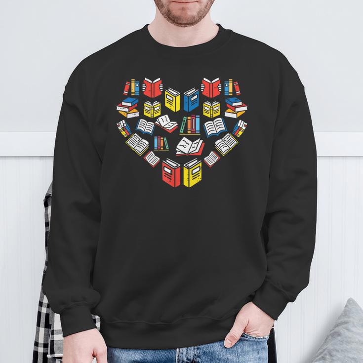 Books Heart Love Reading Teacher Librarian Bookworm Women Sweatshirt Gifts for Old Men