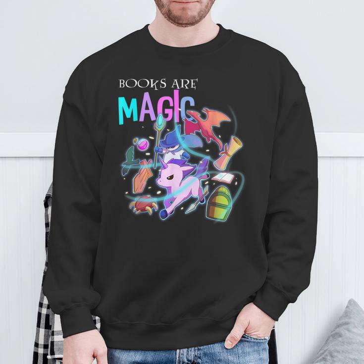 Books Are Magic Fantasy Bookworm Sweatshirt Gifts for Old Men