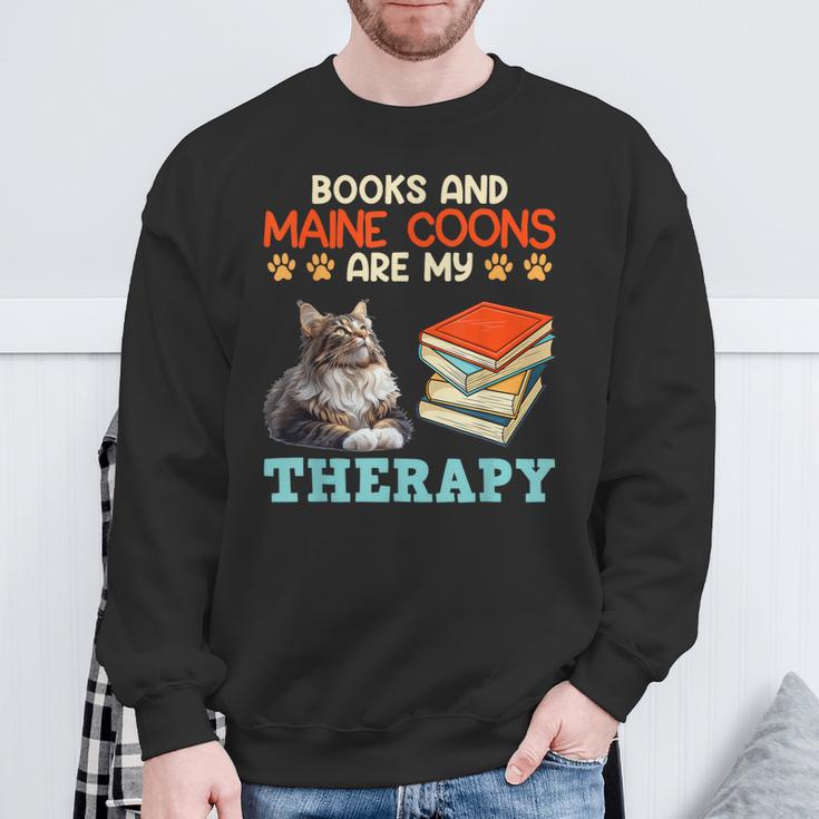BOOKS AND MAINE COONS ARE MY THERAPY Main Coon Sweatshirt Gifts for Old Men