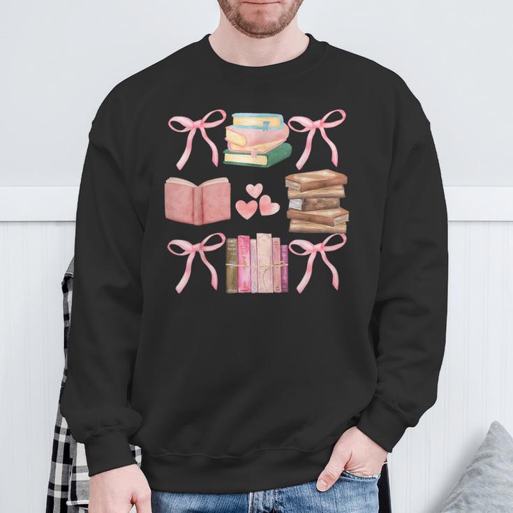 Books And Pink Bows Booktok Coquette Preppy Sweatshirt Gifts for Old Men