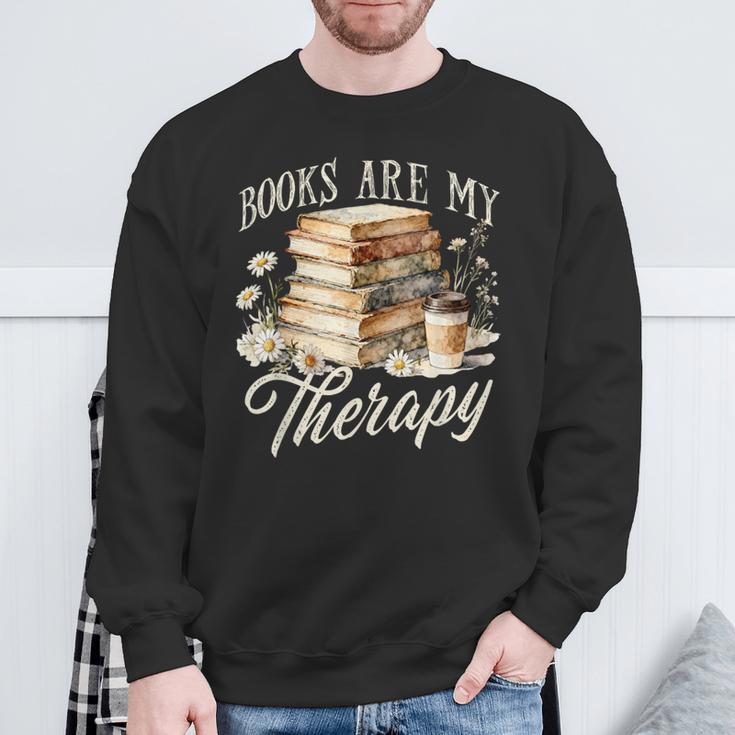 Books Are My Therapy Floral Book Lover Reading Bookworm Nerd Sweatshirt Gifts for Old Men