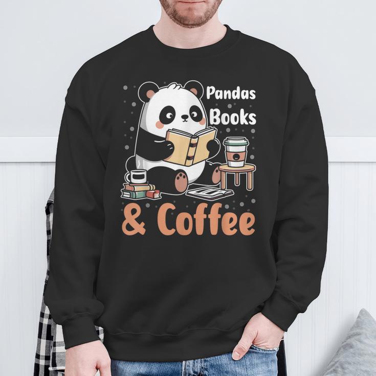 Books Reading Reader Panda Panda Books And Coffee Sweatshirt Gifts for Old Men