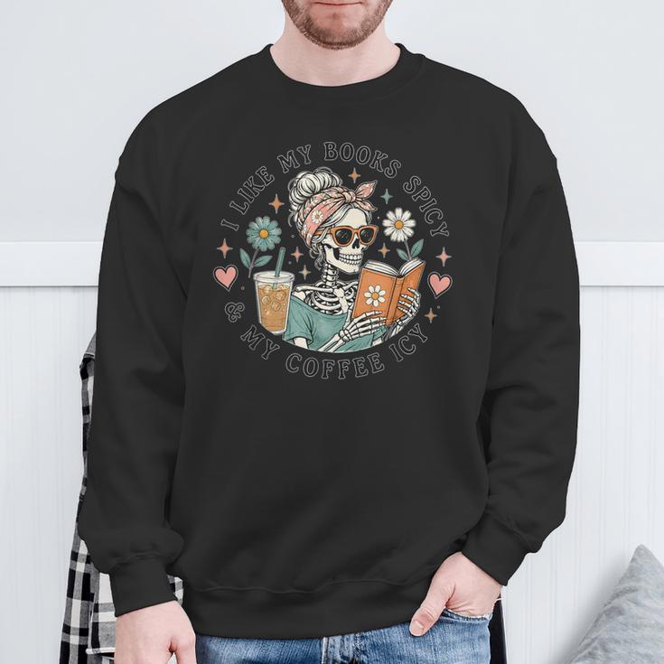 Books Spicy Coffee ICY Book Booktrovert Librarian Bookish Sweatshirt Gifts for Old Men