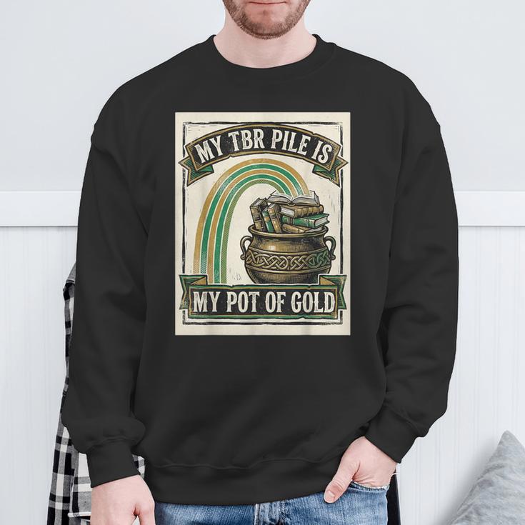 Books My TBR Pile Is My Pot Of Gold Rainbow Bookish Irish Sweatshirt Gifts for Old Men