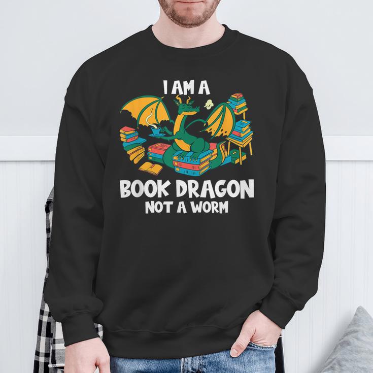 Bookworm Books Reading I Am A Book Dragon Sweatshirt Gifts for Old Men